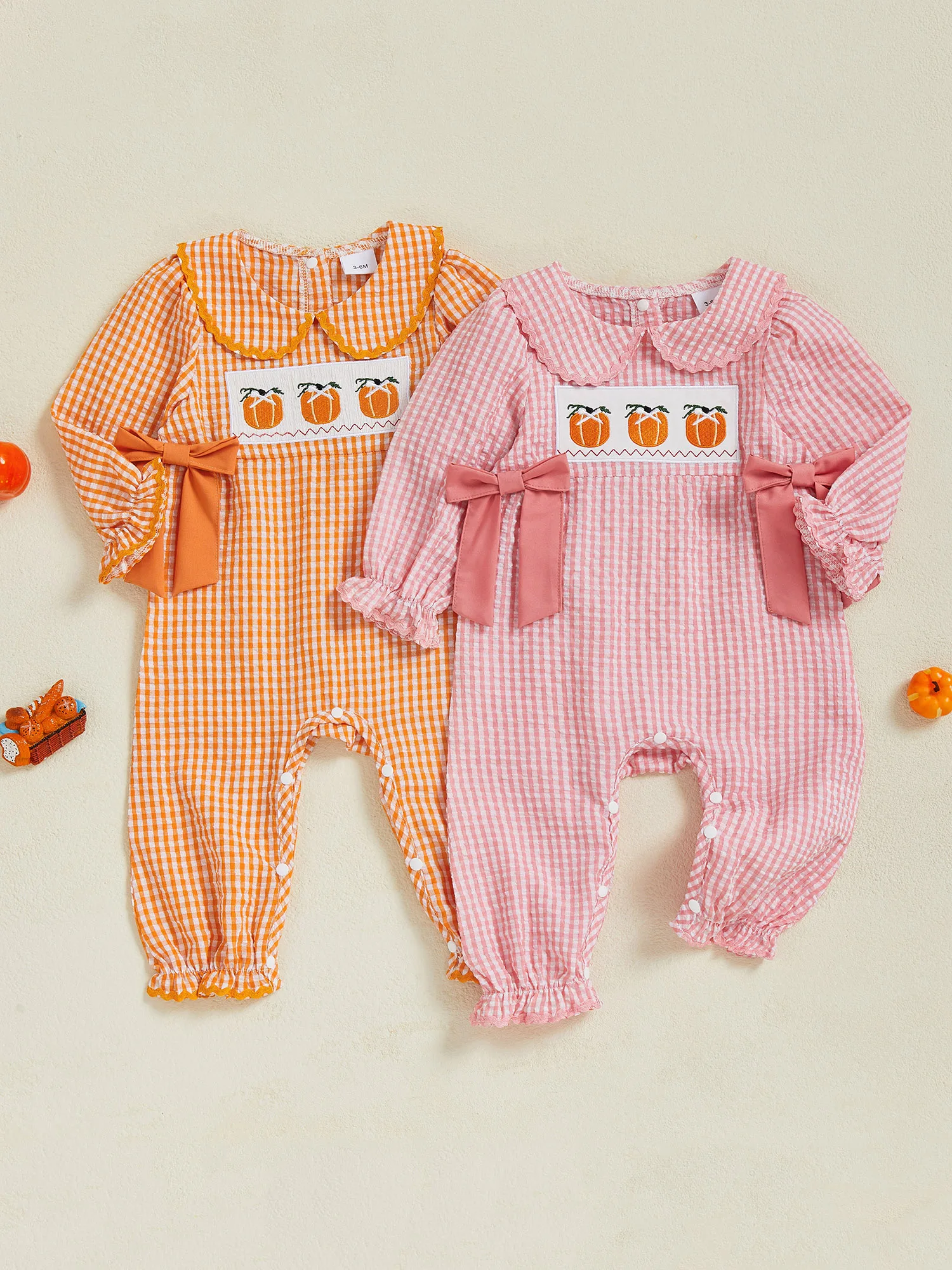 طفل الفتيات هالوين زي اليقطين المطرزة منقوشة رومبير طويلة الأكمام ارتداءها بذلة الزي للرضع