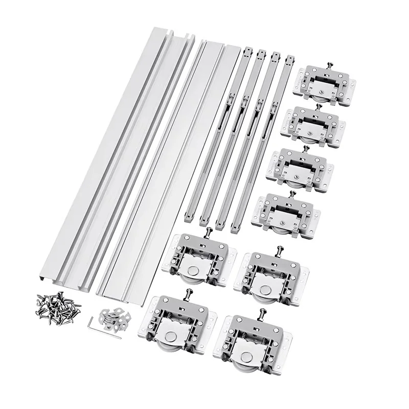 Slotless Aluminum Alloy Wardrobe Sliding Door Rail Pulley Upper/Lower Guide Rail Bookcase Full Set of Hardware Accessories