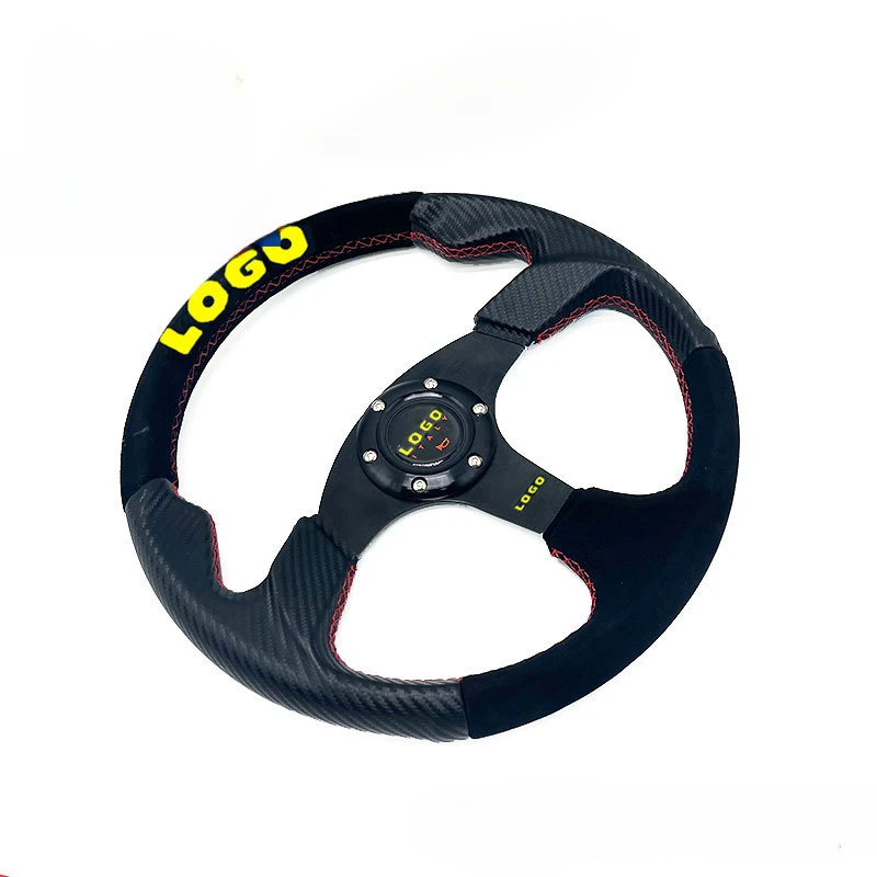 

350mm Car Game Racing Sport Steering Wheel with Horn Aluminum Bracket Carbon Fiber Pattern Nubuck and Real Leather 14inch M Logo