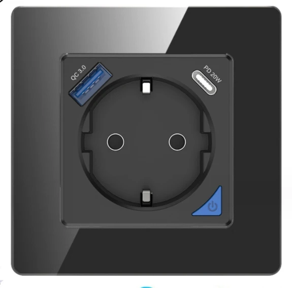 Inteligentne gniazdko USB zgodne z normą UE dla szybkiego ładowania Tuya PD20W Type-C, maksymalnie 16A. Regulacja inteligencji Wi-Fi w przełącznikach ściennej instalacji energetycznej