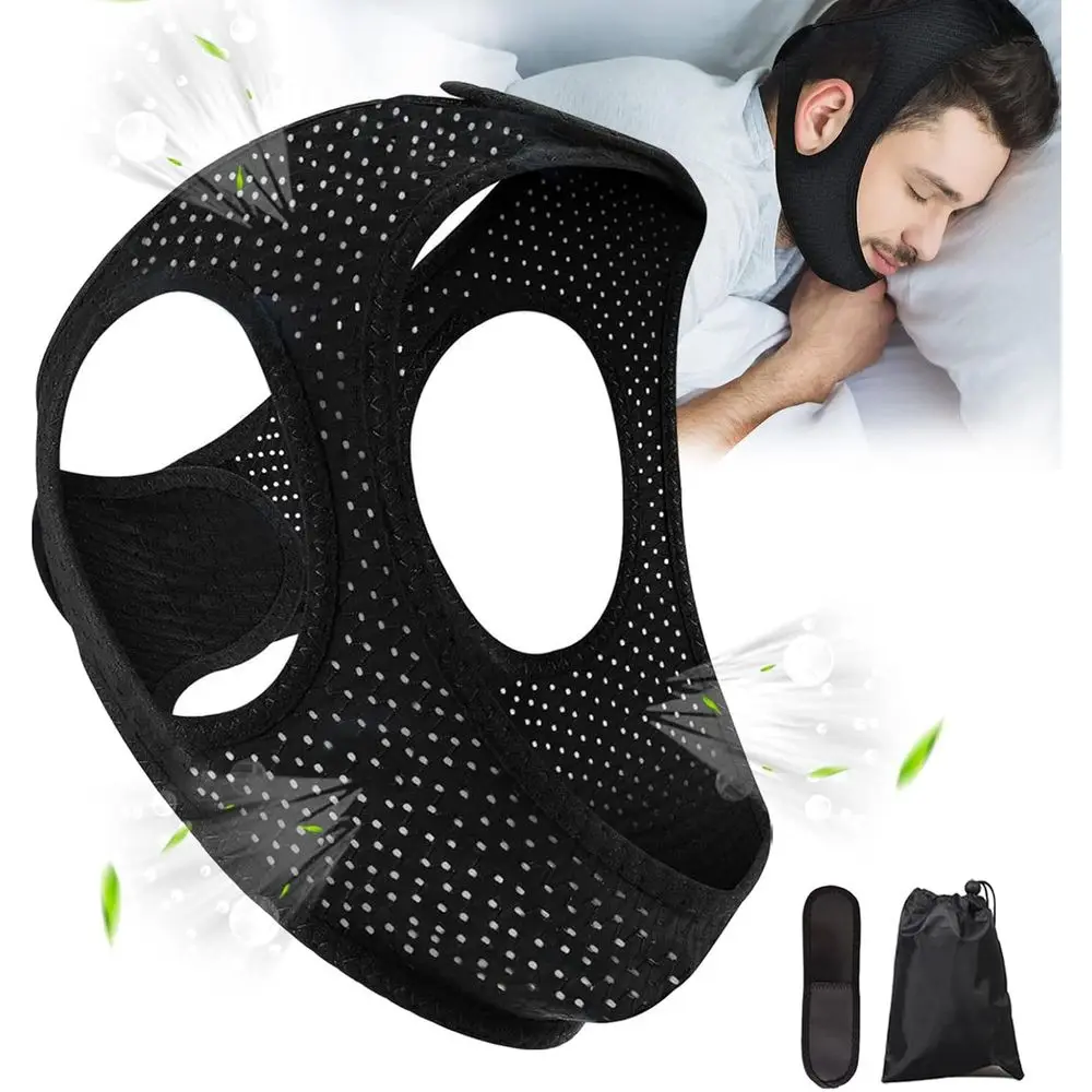 

Дышащий ремешок от храпа - эффективное средство от храпа, не прилипает к волосам, черный