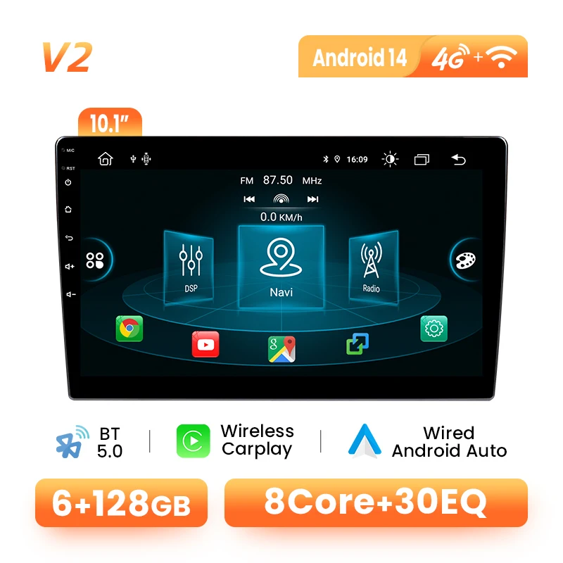 Android 14 autoradio 7/9/10 inch draadloze CarPlay Android Auto GPS 4G 128GB voor VW Fiat Renault Nissan Hyundai universeel multimedia