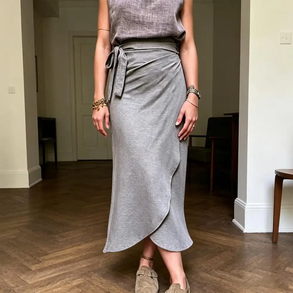 Women Skirt High Waist Large Hem Midi Skirt Irregular Split Slimming Skirt for Work Leisure Daily Wear Beach Travel Parties