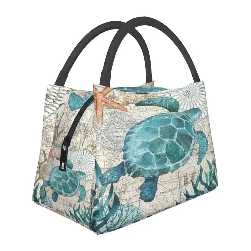 

Vintage Sea Turtle Insulated Lunch Bags for Outdoor Picnic Marine Life Waterproof Thermal Cooler Bento Box Women