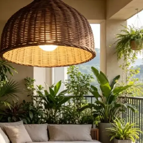 

Boho Style Rattan Ceiling Lamp, Handwoven Flush Mount Light for Bedroom Living Room Balcony