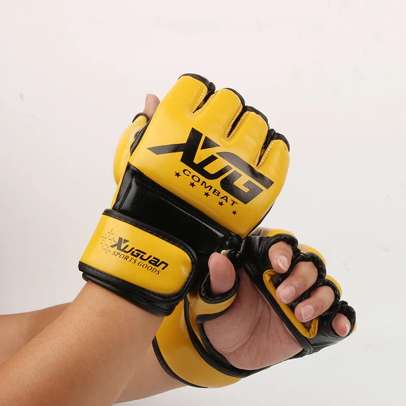 Guantoni da boxe mezze dita MMA PU Leather Taekwondo Fighting Sanda guanti da allenamento Karate Muay Thai Boxing Training Equipment