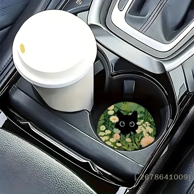 ⚑2pcs/set Flower Cat Car Cup Mat Stand Anti Slip Mat Bottle Stand Cup Mat Anti Slip Cup Stand
