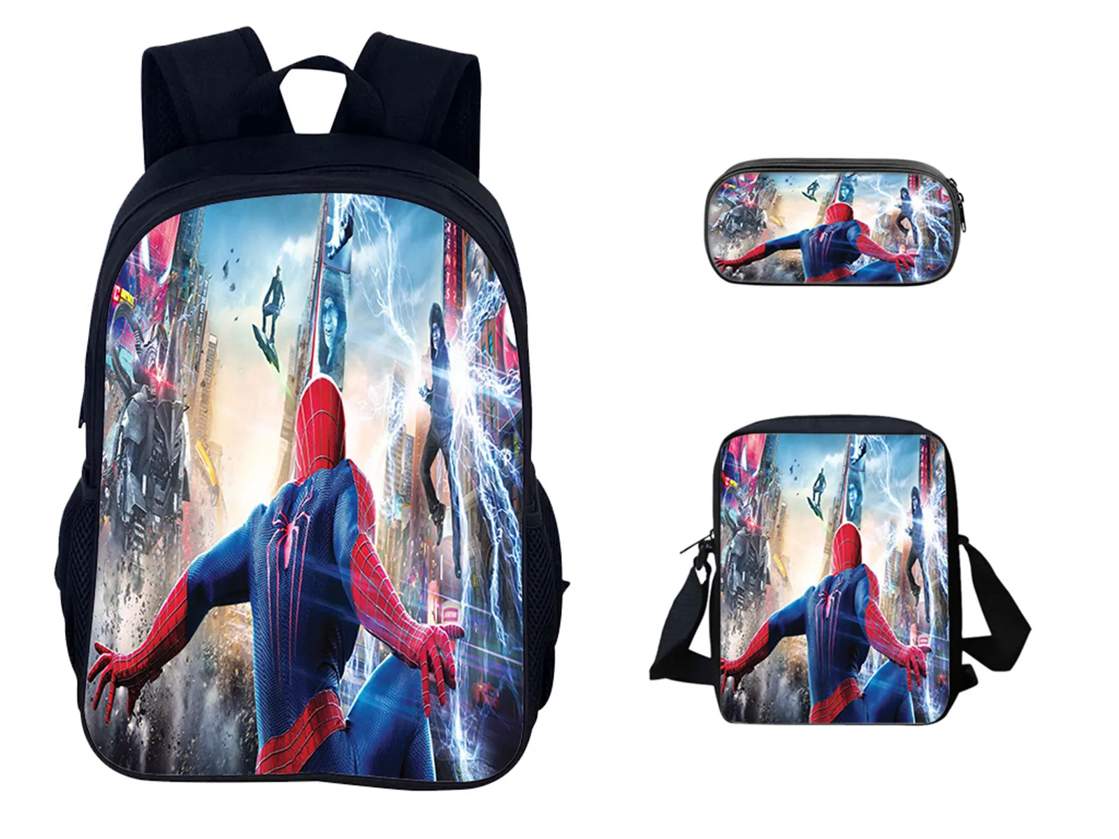 

Spider Man Canvas School Book Bag 3 in 1 Set-Classic Backpack+Shoulder Bag+Pen Box,Student Fashion Knapsack for Travel