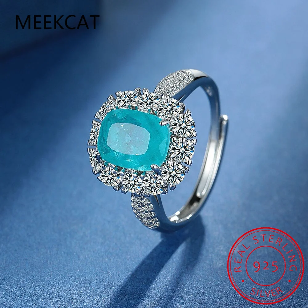 

1ct 2ct Paraiba Green Moissanite Ring for Women S925 Sterling Silver Band Plated 18K Diamond Ring Fine Jewelry Anillos De Prata