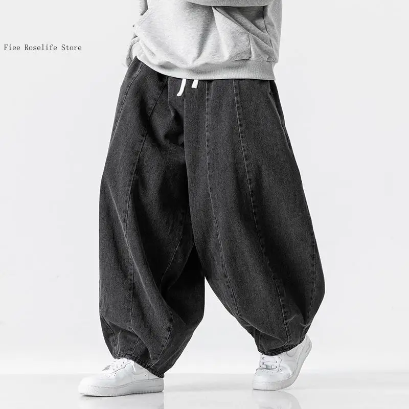Spring and Autumn Chinese Style Ice Silk Cotton Linen Loose Harem Pants Lantern Tied Leg Casual Pants for Men