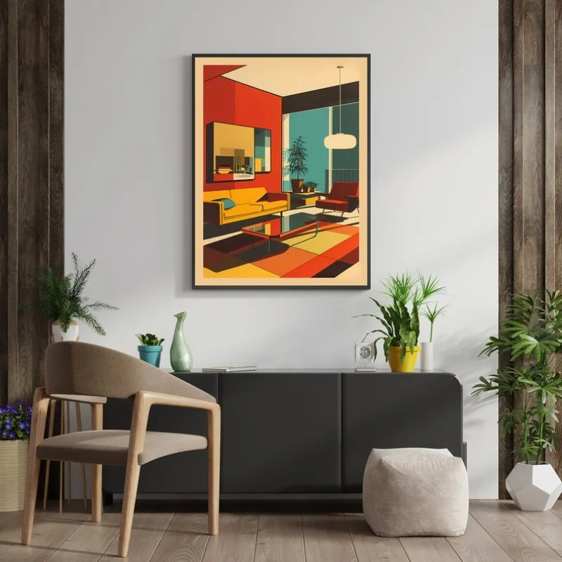 Modernist Interior Art Print Mid Century Design Poster Vintage Architectural Aesthetic Canvas Painting Wall Art Room Home Decor