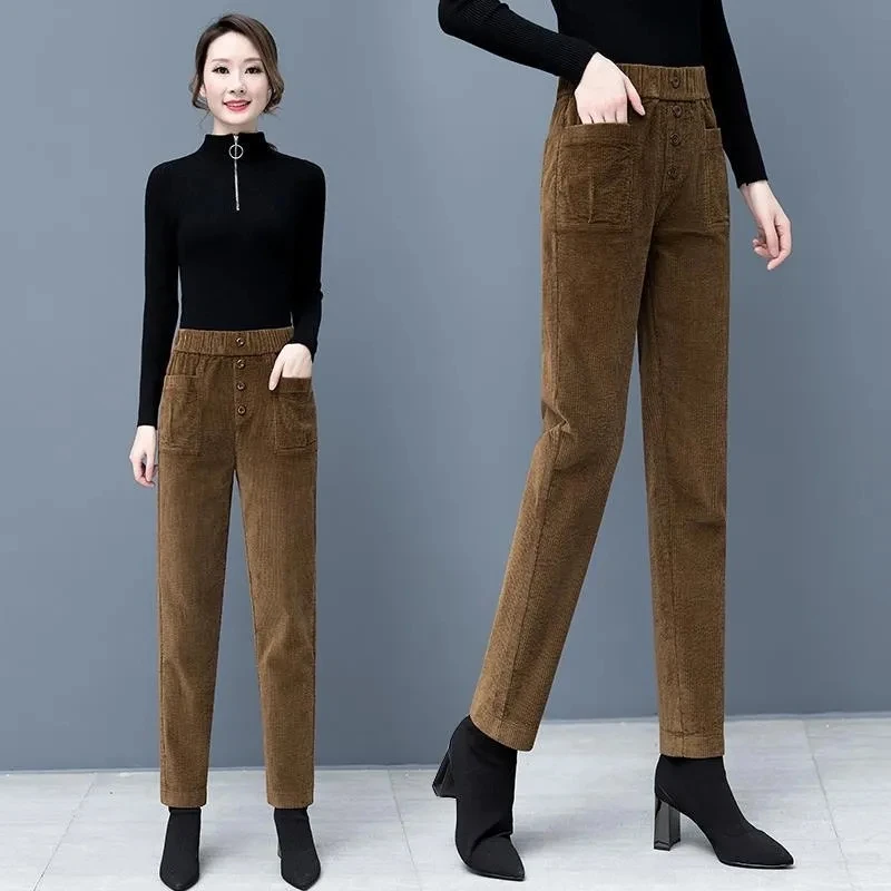 Thickened Lamb Cashmere Autumn Winter Corduroy Pants Add Velvet Warm Pants Female Harlan Pants Casual Trousers Mother Wear