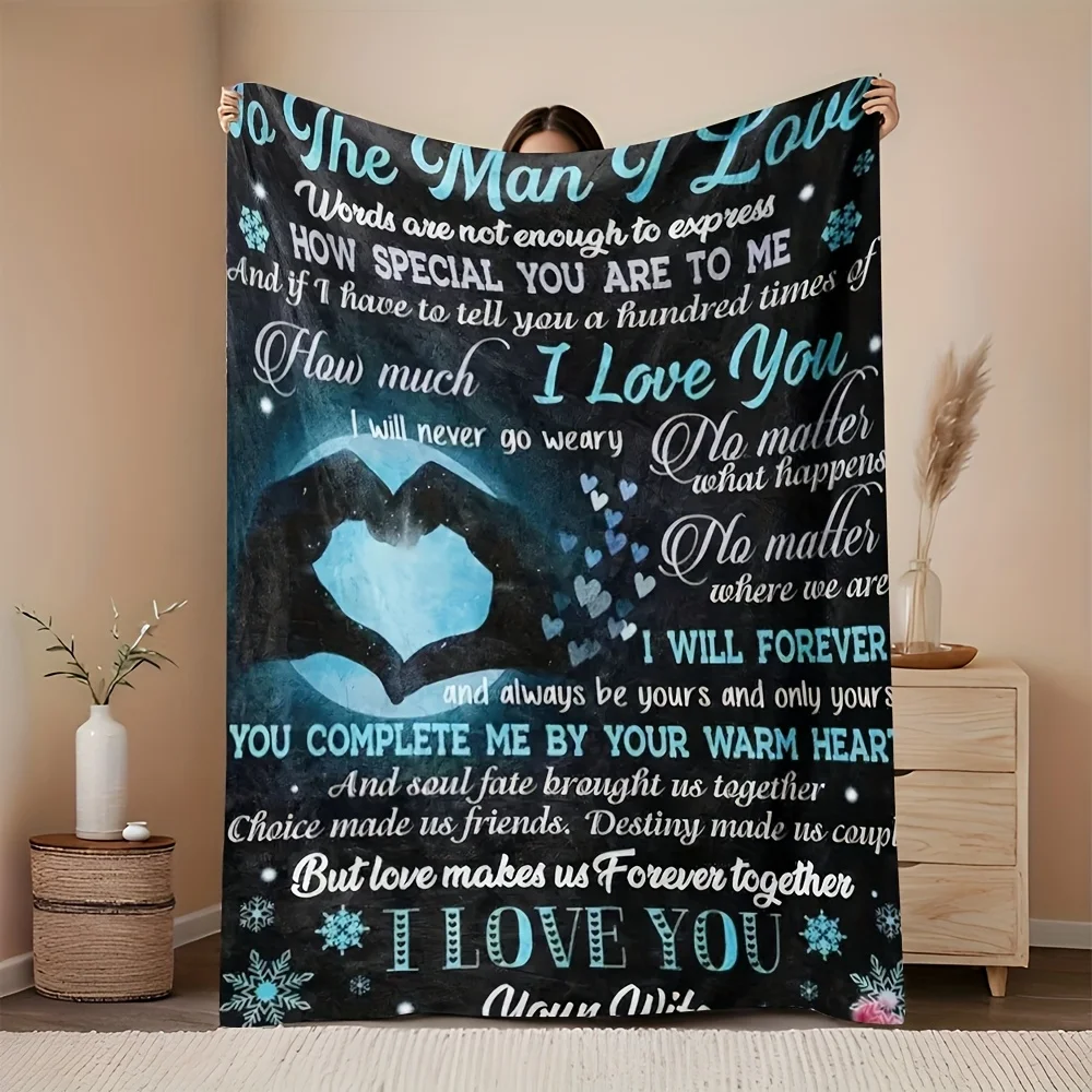 

1 piece of ultra-soft flannel blanket with romantic love quotes - black and white jacquard weaving