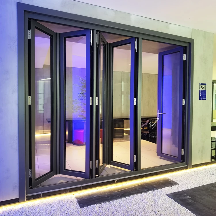 Custom Aluminum Bi-fold Sliding Door Water Proof Double Glazing Lowe Patio Sunroom Aluminum Exterior Folding Doors
