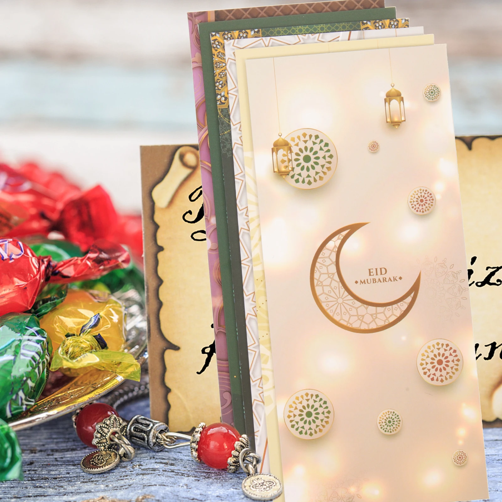 

6pcs Vertical Red Packet Envelope Eid Mubarak Premium Paper Cash Gift Envelopes Exquisite Small Bill Letter for Ramadan