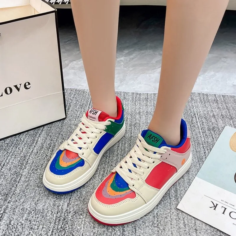 2024Spring New Mandarin Duck Colored Small White Shoes Women's Trendy Student Breathable Shoes Versatile Casual Board Shoes 1680