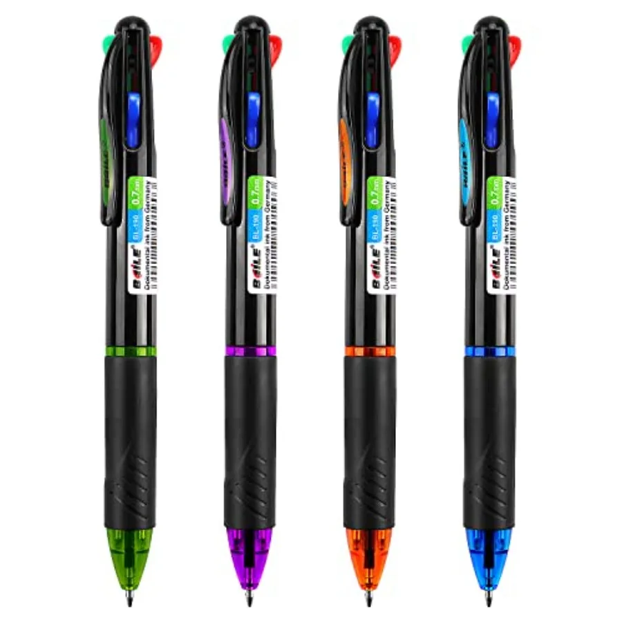 

4 Pack Multicolor Ballpoint Pens 4-in-1 0.7mm Colored Retractable Ballpoint Gift Pens for Office School Supplies Students Gift