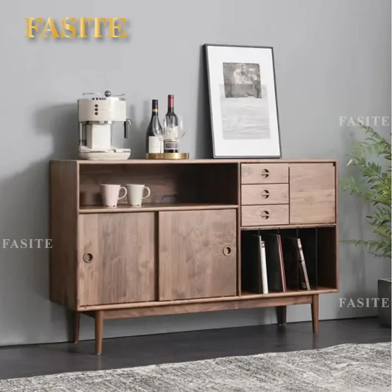 Nordic Style Black Walnut Multi-purpose Side Cabinet Entrance Storage Cupboard Simple Tea Table Cabinet for Home Living Room