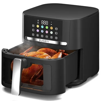 Image Air Fryer, ZUSBYI 6.5QT Air Fryer Oven With Visible Window, Digital Colorful Screen, 12 in 1 Customizable Functions, Up to 400°F