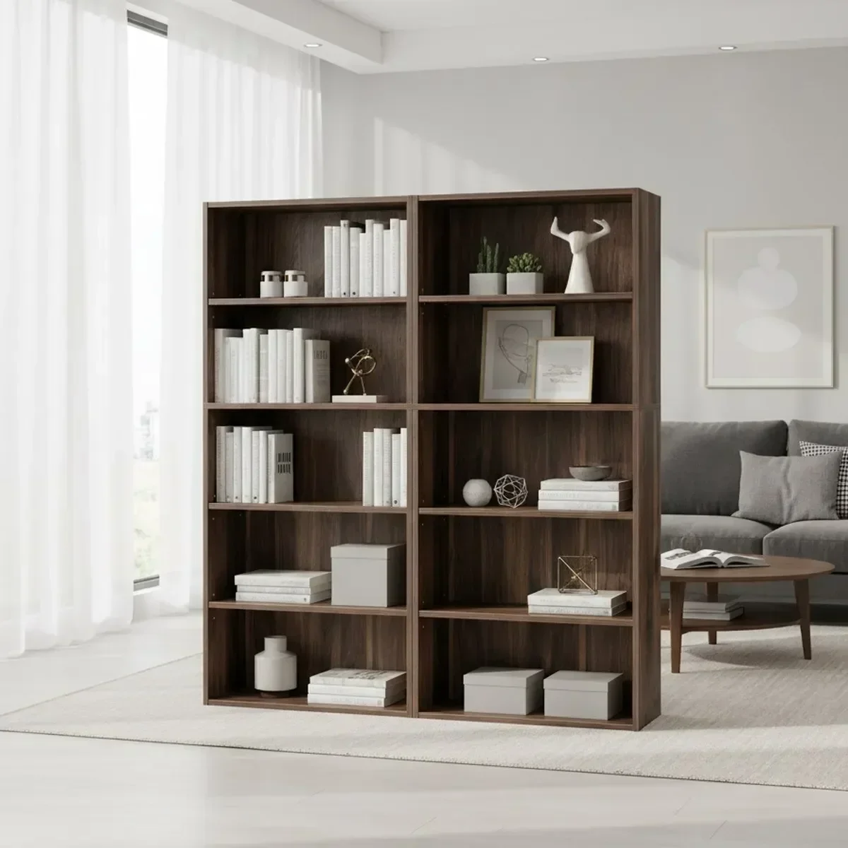 5 Tier Wooden Bookshelf 23.6 Inch Wide for Home Office Living Room