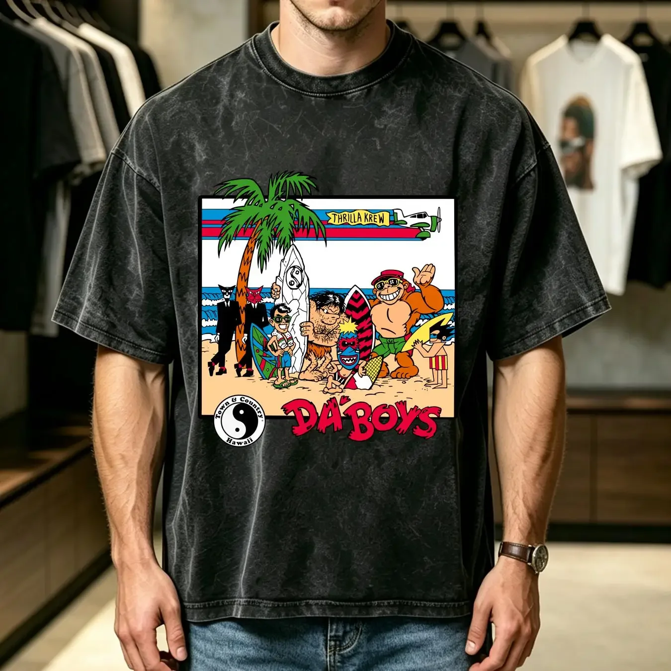 washed T Shirt 80s C Town Country Surf Designs CP1684 Natural Color long sleeves vintage Washed Soft fashion homme Stylish