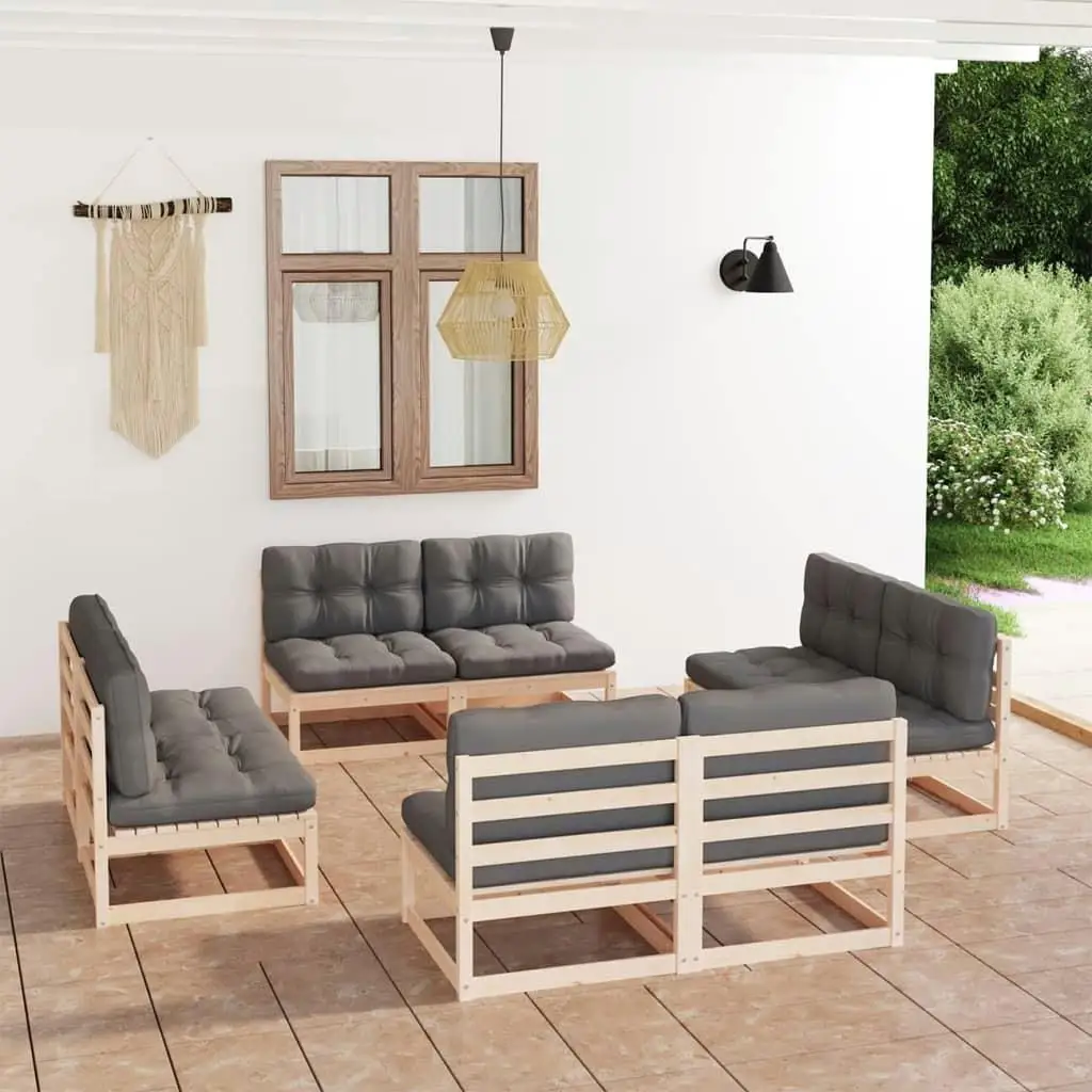 

8-Piece Solid Pine Patio Lounge Set with Cushions - Stylish Outdoor Furniture