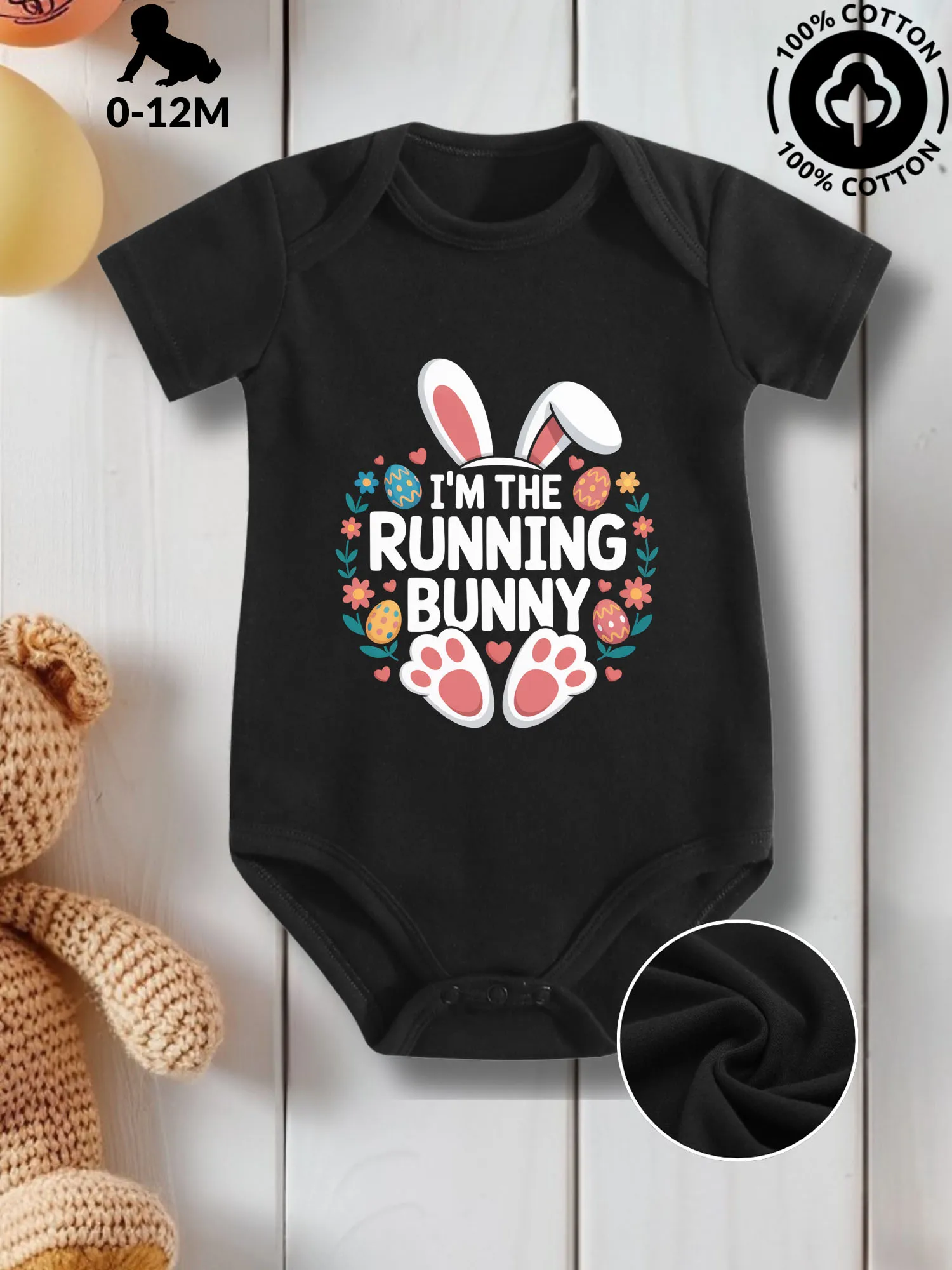 

Детский комбинезон-слип The Running Bunny унисекс, из чистого хлопка, для ухода за кожей, всесезонный, черный, 190 г/м²