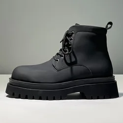 New Vintage British Men Boots Autumn Winter Platform Boots Dress Handmade Luxury Height Increasing Shoes Fashion Tooling Boots