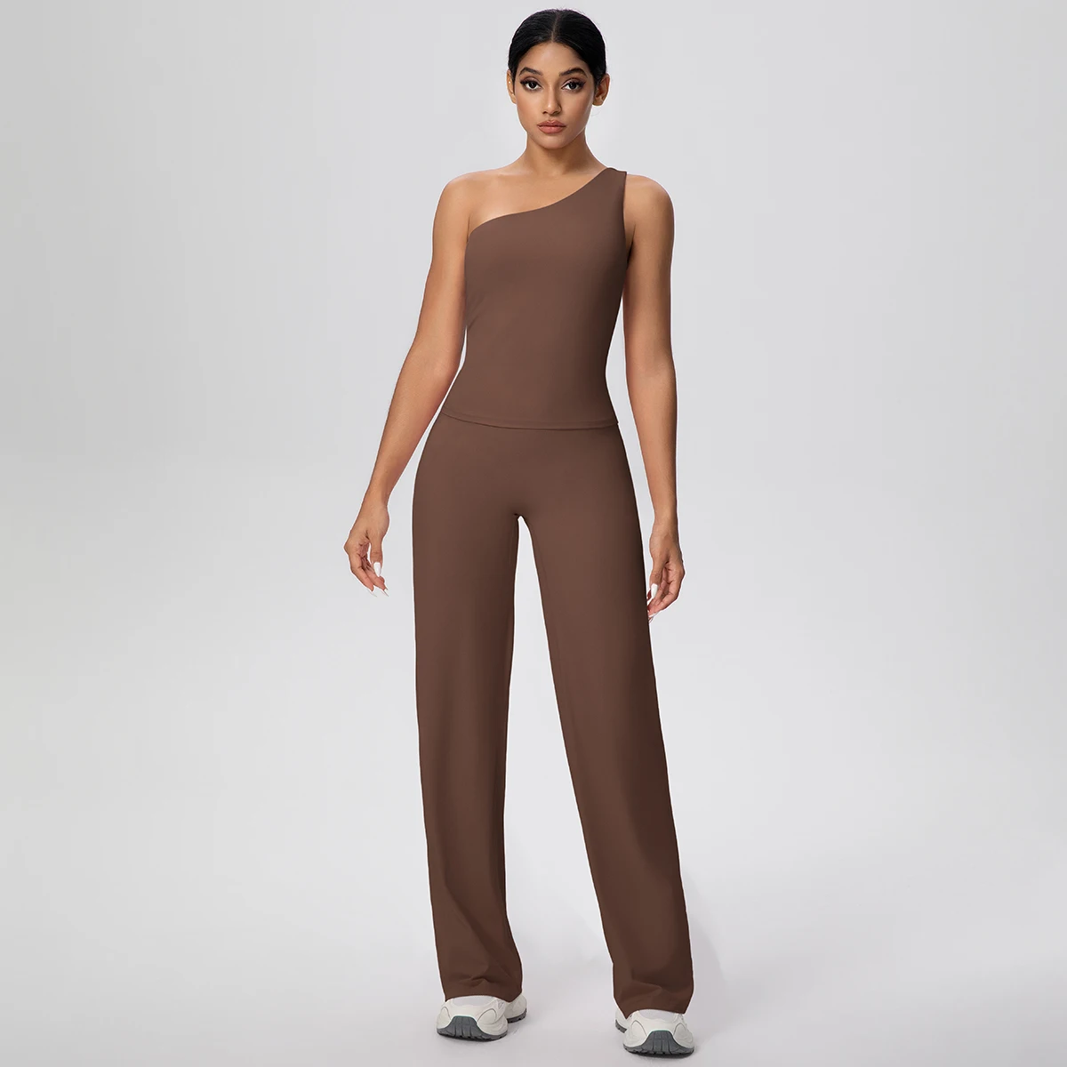 

2-слойные бесшовные спортивные костюмы для йоги, высокопрочный тренировочный противоударный жилет на одно плечо, летние брюки-карандаш, комплект для йоги