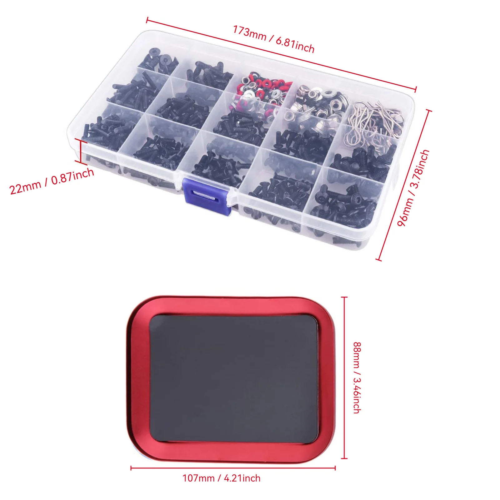 Hobbypark RC Screw Kit Metal Hardware Fasteners with Screw Tray for 1/8 1/10 1/12 1/16 RC Cars Trucks Crawlers 532Pcs