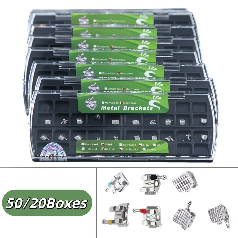 50/20/Cajas de Brackets Dentales, Brackets de Ortodoncia Metálicos Monoblock Mini Roth MBT 022 345/3 Hook, Materiales y Herramientas para Tratamiento Dental