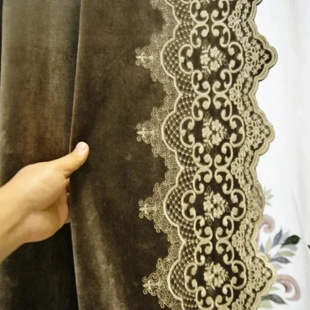 Luxury Classic European Green Embroidered Blackout Curtains for Living Room Bedroom Dining Custom Size Tulle Lace Decor