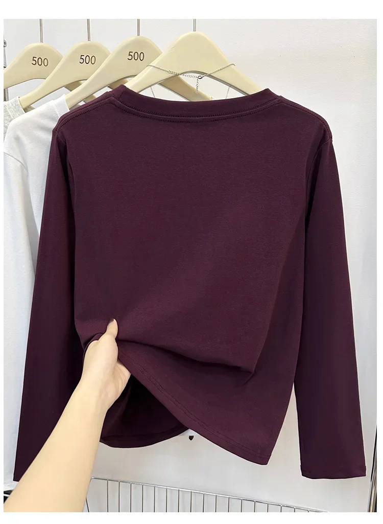 Neues Langarm-Vielseitigkeits-T-Shirt für Damen, Frühling Herbst 2026, O-Ausschnitt, Einfarbig, Basis-Layer-Oberteil, Damenkleidung, Y2k T-Shirt – Detail 20