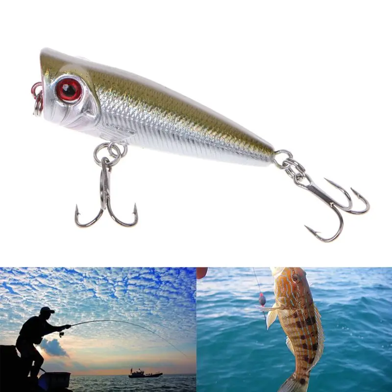 1PC Popper 50mm 4 Señuelos Pesca Crankbait manivela señuelo cebo aparejos anzuelos triples