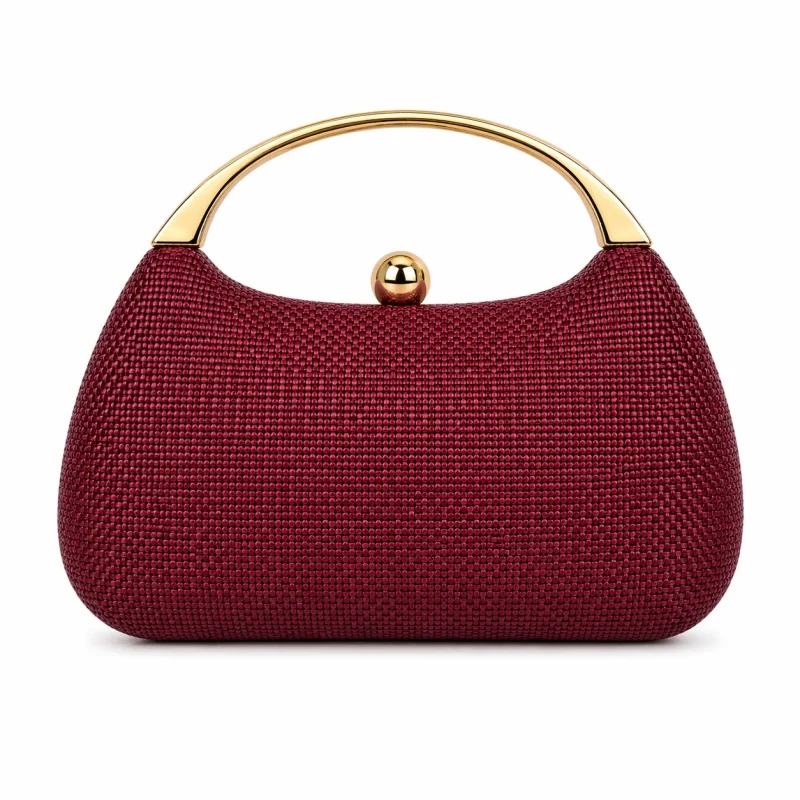 Natural Woven Hard Box Clutch Elegant Ladies Beige Gold Curved Handle Evening Handbag Summer Vacation Outdoor Wedding Purse view 3
