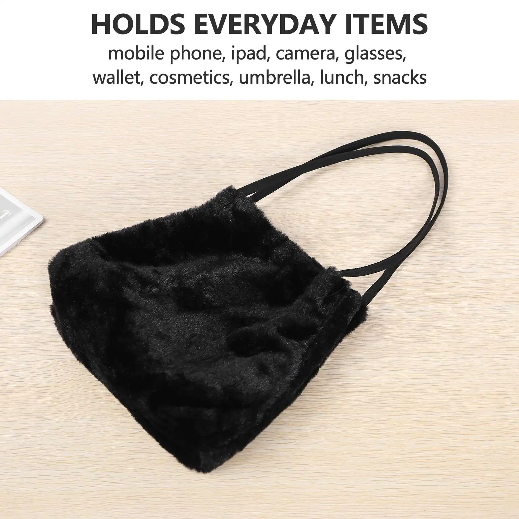 N89R 여성 구매자 가방 여성용 플러시 토트 숄더 백 푹신한 여성 핸드백 모피 숙녀 핸드 구매자 가방, 블랙