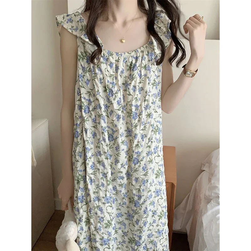 

Lace Women Nightgown Sleeveless Sleepwear V-neck Night Dress Korean Summer One Piece Pajamas Dress Floral Fashion Nightwear