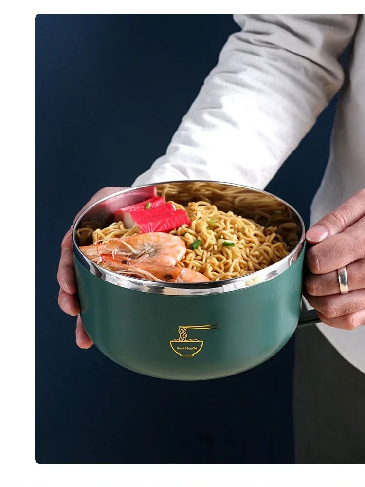 Ramen-Schüssel, Nudelschüssel aus Edelstahl 304, mit Deckel, hitzebeständig, Instant-Nudelschüsseln, Herd, Geschirr, Küchenzubehör – Detail 7