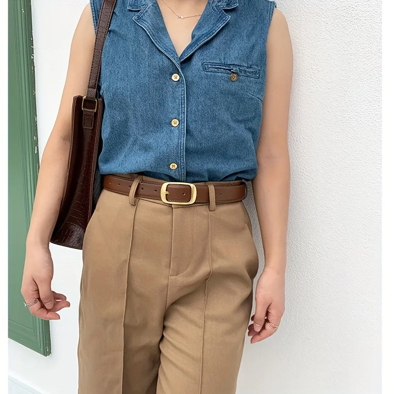 Damengürtel, modisch, hochwertiger Dornschließe-Gürtel, echter Luxus, weicher PU-Ledergürtel für Damen, Jeans – Detail 3
