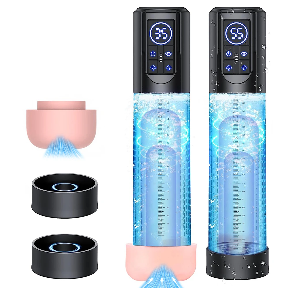 IPX7 Waterproof Electric Penis Pump for Enlargement Man Vacuum Pump Enlargement Extend Pump 4 Suction Levels 2 Silicone Sleeves