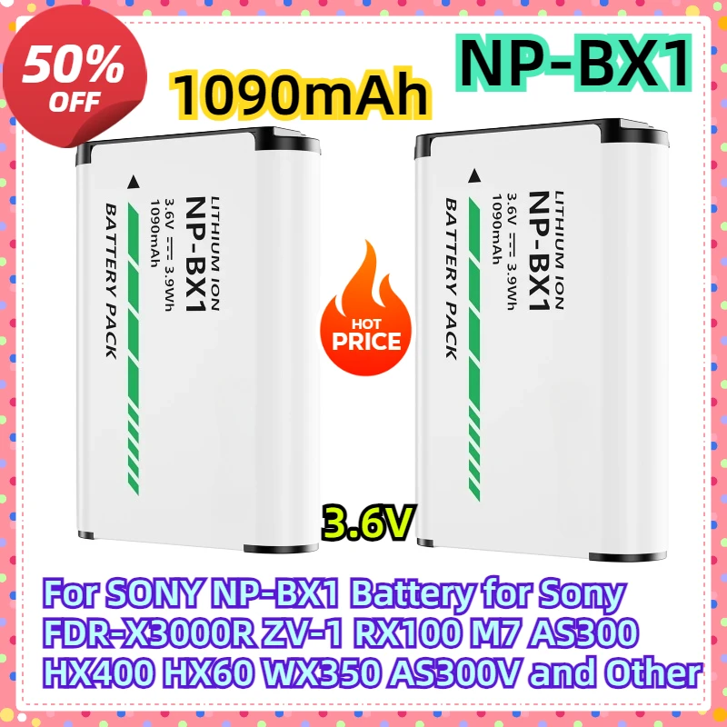 

For SONY NP-BX1 Battery for Sony FDR-X3000R ZV-1 RX100 M7 AS300 HX400 HX60 WX350 AS300V and Other