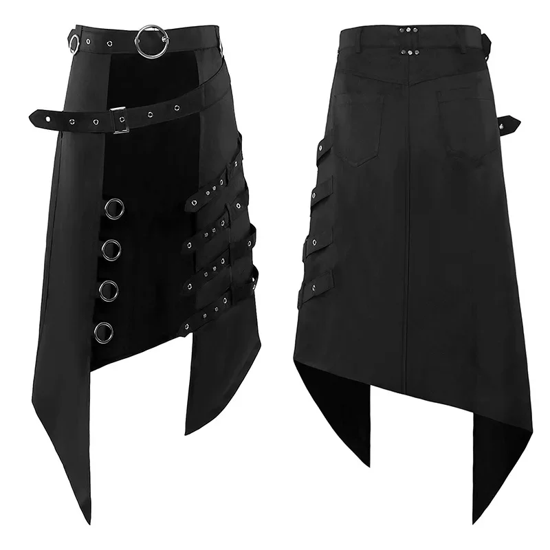 Falda gótica de media falda para hombre, Falda plisada estilo Steampunk de Jacquard con frente abierto, Harujuku, flecos burlescos, Cosplay tradicional Punk