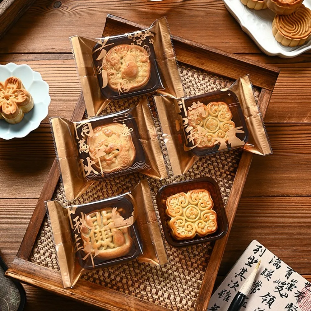 Bolsa de embalaje de pastel lunar de estilo chino, bolsa de embalaje de galletas de calidad alimentaria a prueba de humedad, bolsa de regalo hecha a mano de plástico, 100 Uds.