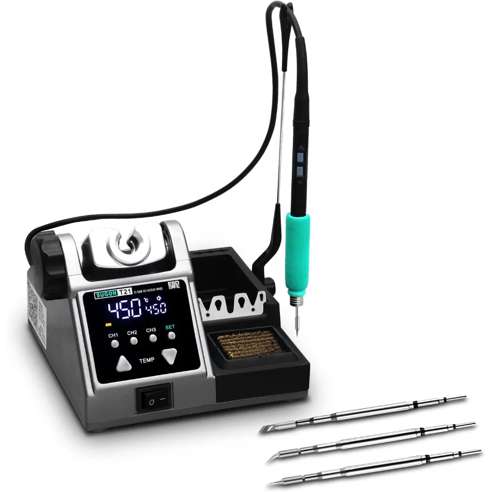 T21 Precision Soldering Iron Station 120w, 2 Seconds Fast Heat up 716℉, 210 Soldering Iron Tips, Universal 110v-220v, Auto Sleep