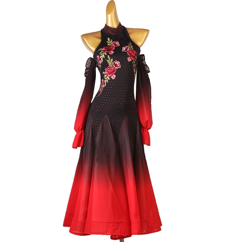 

2025 Modern Ballroom Dance Competition Dress For Long Sleeve Gradient Clothes Waltz Dance Stage Performance Clothes DQL10939