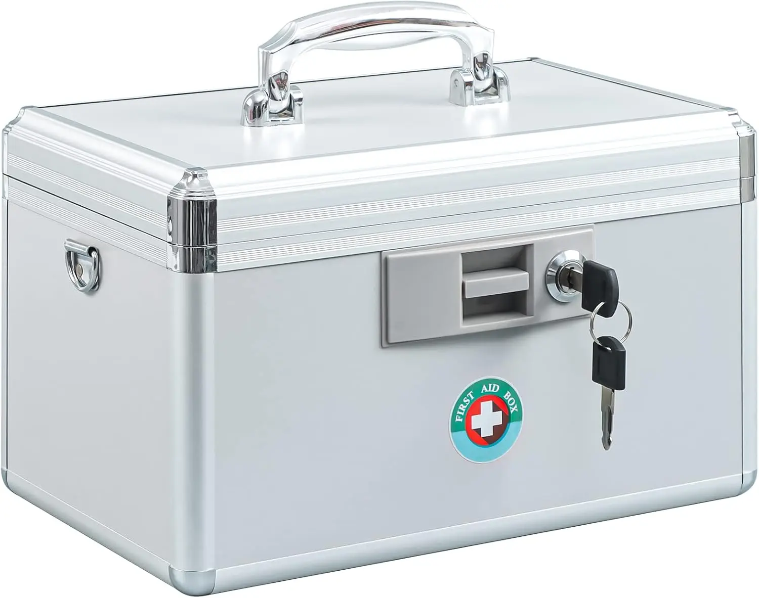 

Lockable Medicine Storage Box with Key, Portable First Aid Drug Safe for Home and Travel, White 12.2x7.8x8.2 Inches