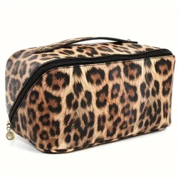 PU Leopard Print Pillow Makeup Bag Large Capacity Cosmetic Storage Bag Portable Travel Toiletry Bag