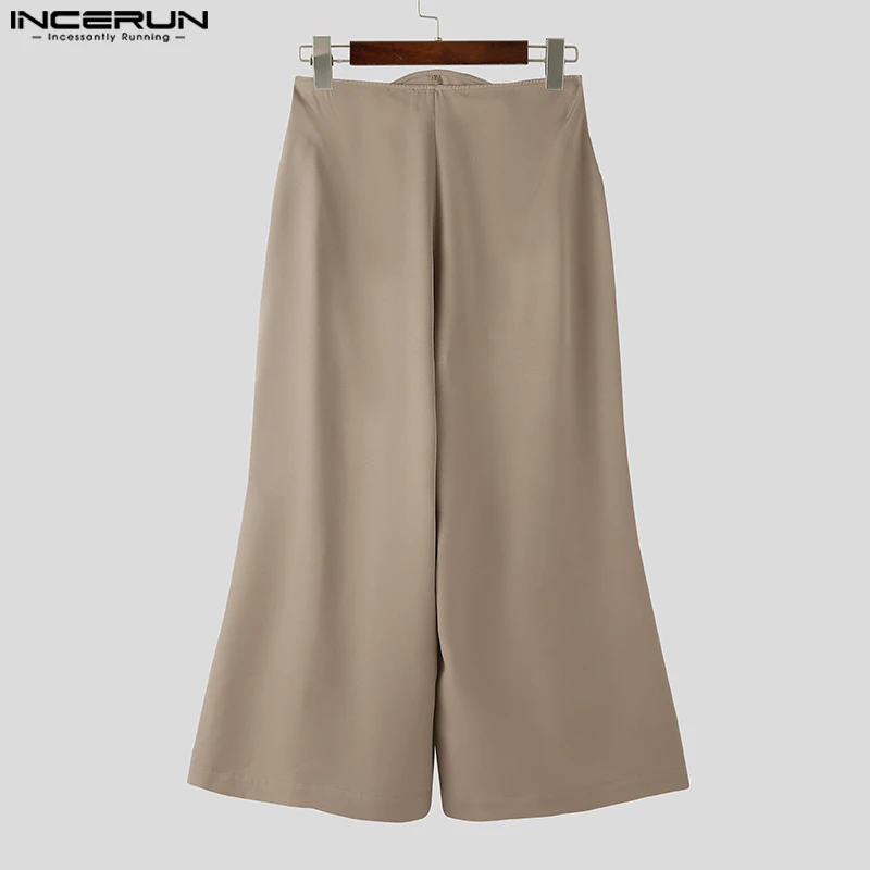 INCERUN Men Wide Leg Pants Solid High Waist Joggers Loose Casual Trousers Men Streetwear 2025 Fashion Male Long Pants S-5XL