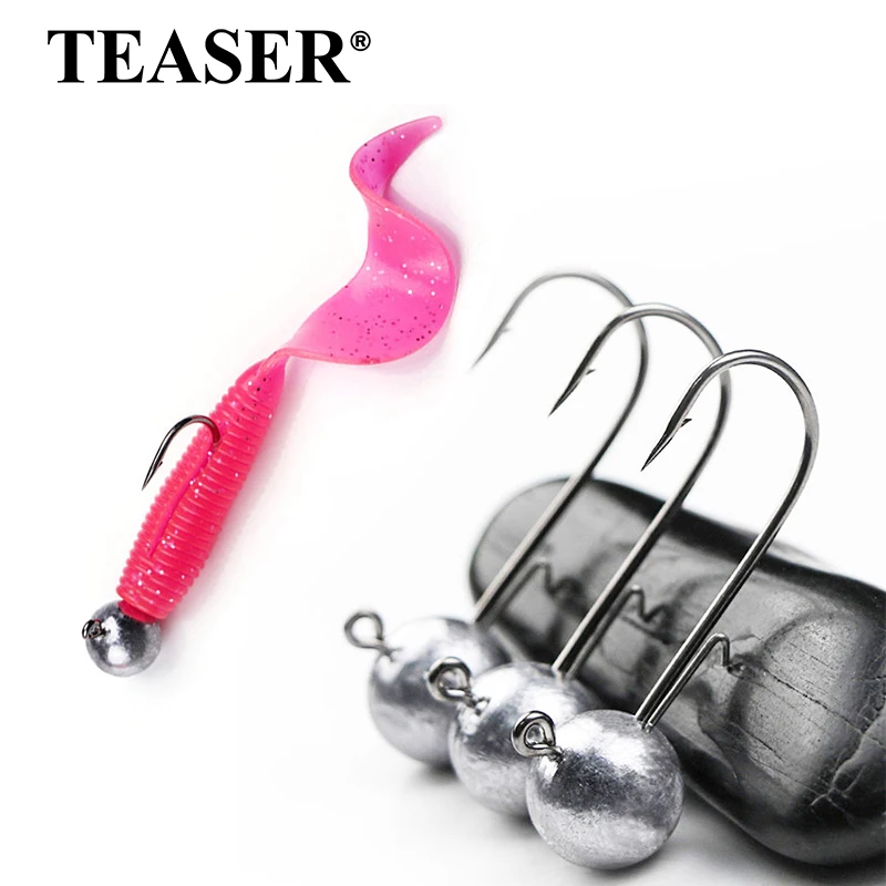 TEASER 10 قطعة/الحقيبة W001-A خطاف رأس تهزهز للمياه المالحة 1.7 جرام 2.5 جرام 3.5 جرام 5 جرام 7 جرام 10 جرام 14 جرام خطاف صيد ناعم مضاد للضياع