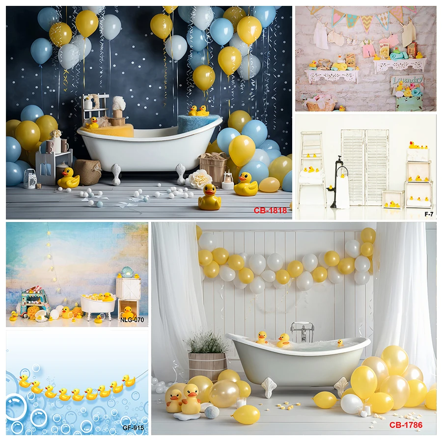 Photography Background Little Yellow Duck Bubble Kid 1st Birthday Party Cake Smash Portrait Decor Backdrop Photo Studio